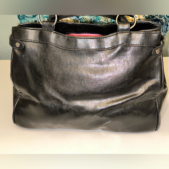 Vintage Y2K Victoria’s Secret Black Leatherette Satchel Handbag Pink Lining - Picture 6 of 15